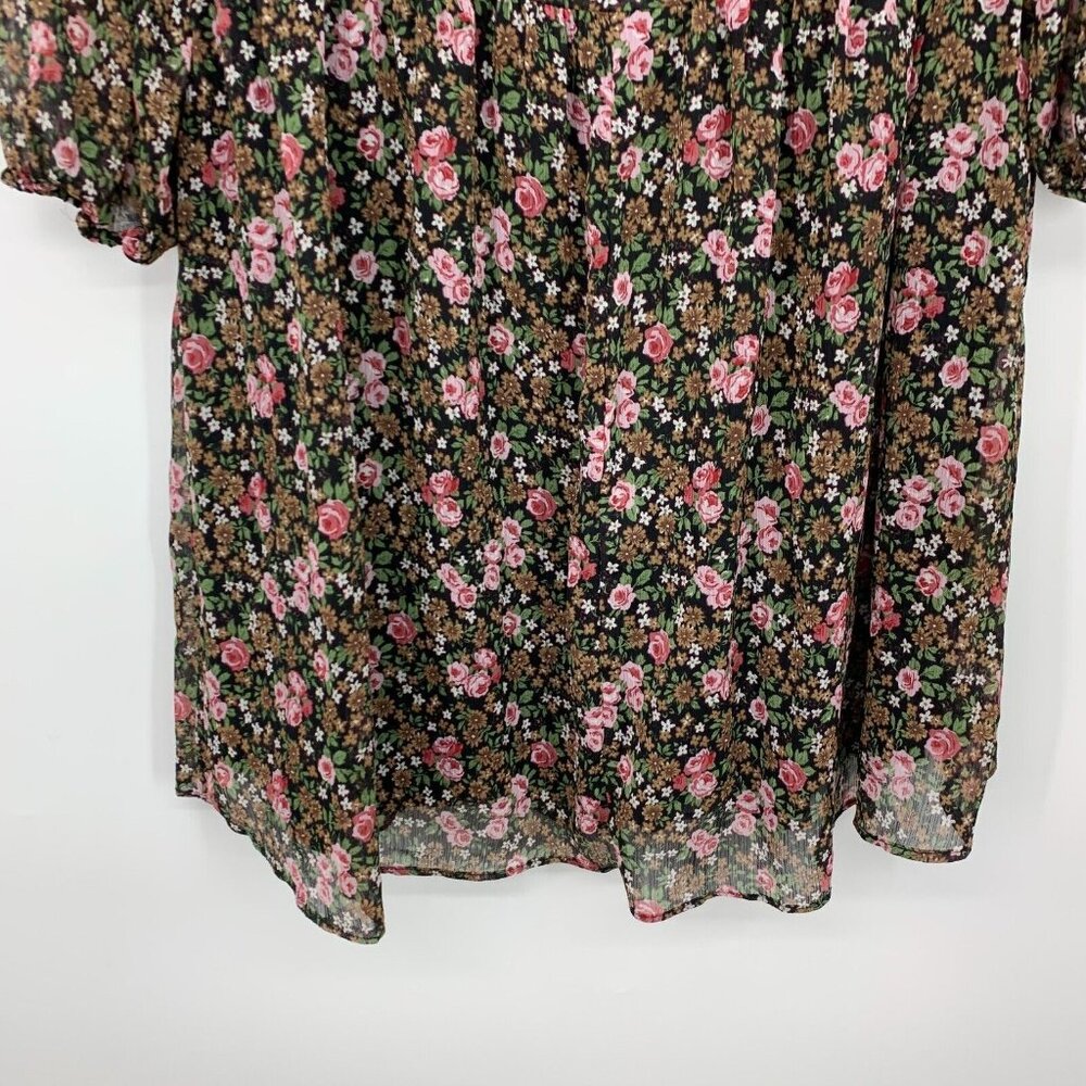 Zara Dress Black Floral Print 3/4 Sleeve V Neck Mini Lined - Picture 13 of 13